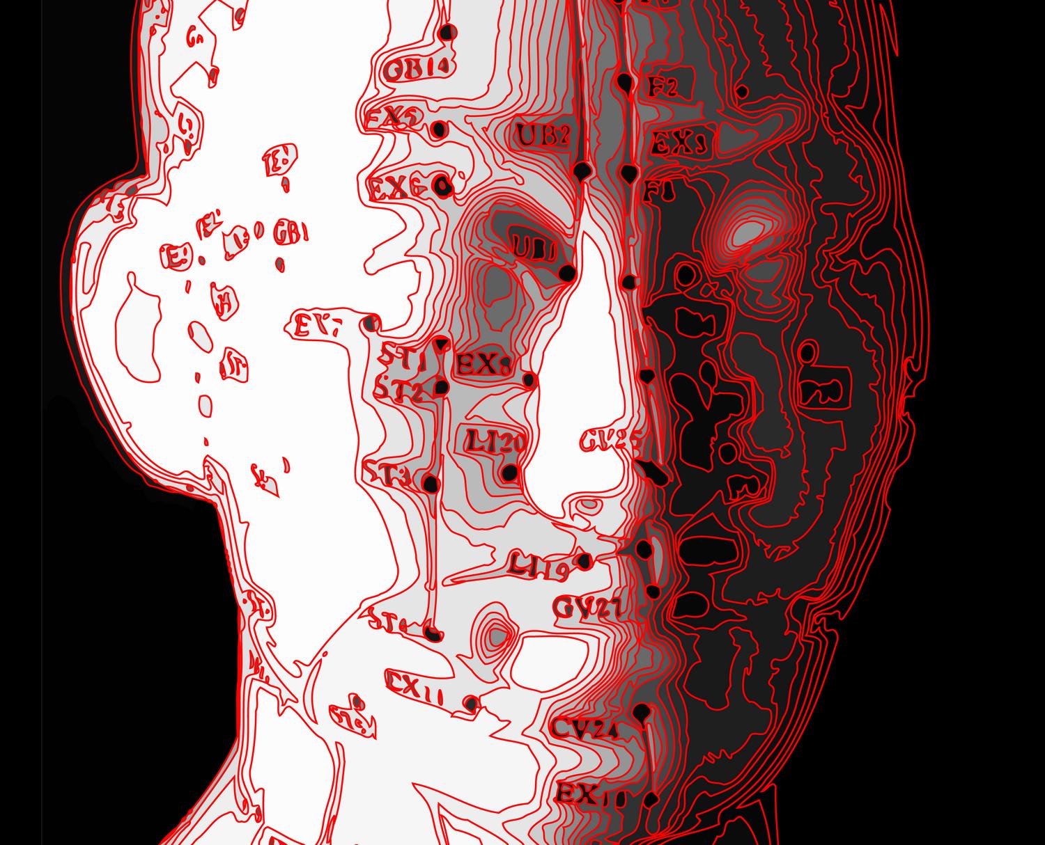  - Portrait of Pinhead, with lines of red energy - Tony Karp, design, art, photography, techno-impressionist, techno-impressionism, aerial photography , drone , drones , dji , mavic pro , video , 3D printing - Books -