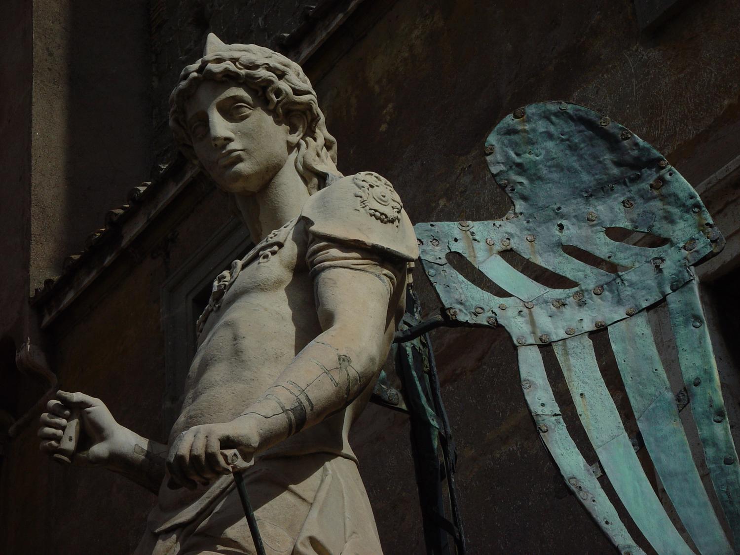 Angel at Castel Sant'Angelo #2 - - Photography becomes art - Making an angel - Angel at Castel Sant'Angelo - Rome, Italy - The archangel Michael decided to sheath his sword and stop killing Romans with plague--this statue by Raffaello da Montelupo (15041566) commemorates the end of an epidemic in 590. - Sony DSC-F707 - Tony Karp, design, art, photography, techno-impressionist, techno-impressionism, aerial photography , drone , drones , dji , mavic pro , video , 3D printing - Books -