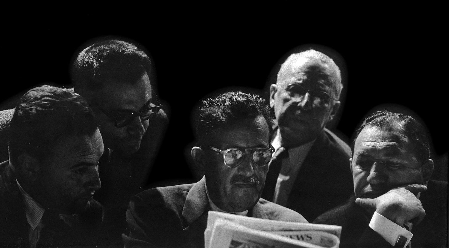 - In 1959, Local 1199 struck the NYC hospitals. Here, Leon Davis, president of 1199, and others, check the headlines. - Local 1199 RWDSU hospital strike - Union - Tony Karp, design, art, photography, techno-impressionist, techno-impressionism, aerial photography , drone , drones , dji , mavic pro , video , 3D printing - Books -