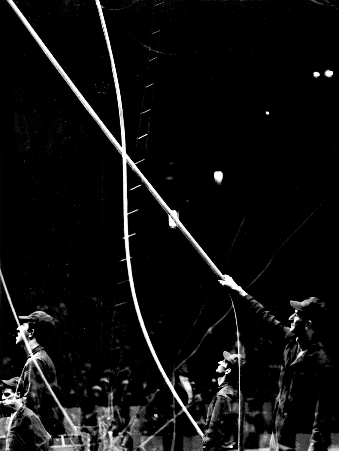  - The riggers working in the background, making sure that all the ropes and wires are in the proper places. - Leo Stashin. Circus, Ringling Bros. Barnum and Bailey, Madison Square Garden, tightrope, trapeze. Alzana, black and white - Tony Karp, design, art, photography, techno-impressionist, techno-impressionism, aerial photography , drone , drones , dji , mavic pro , video , 3D printing - Books -