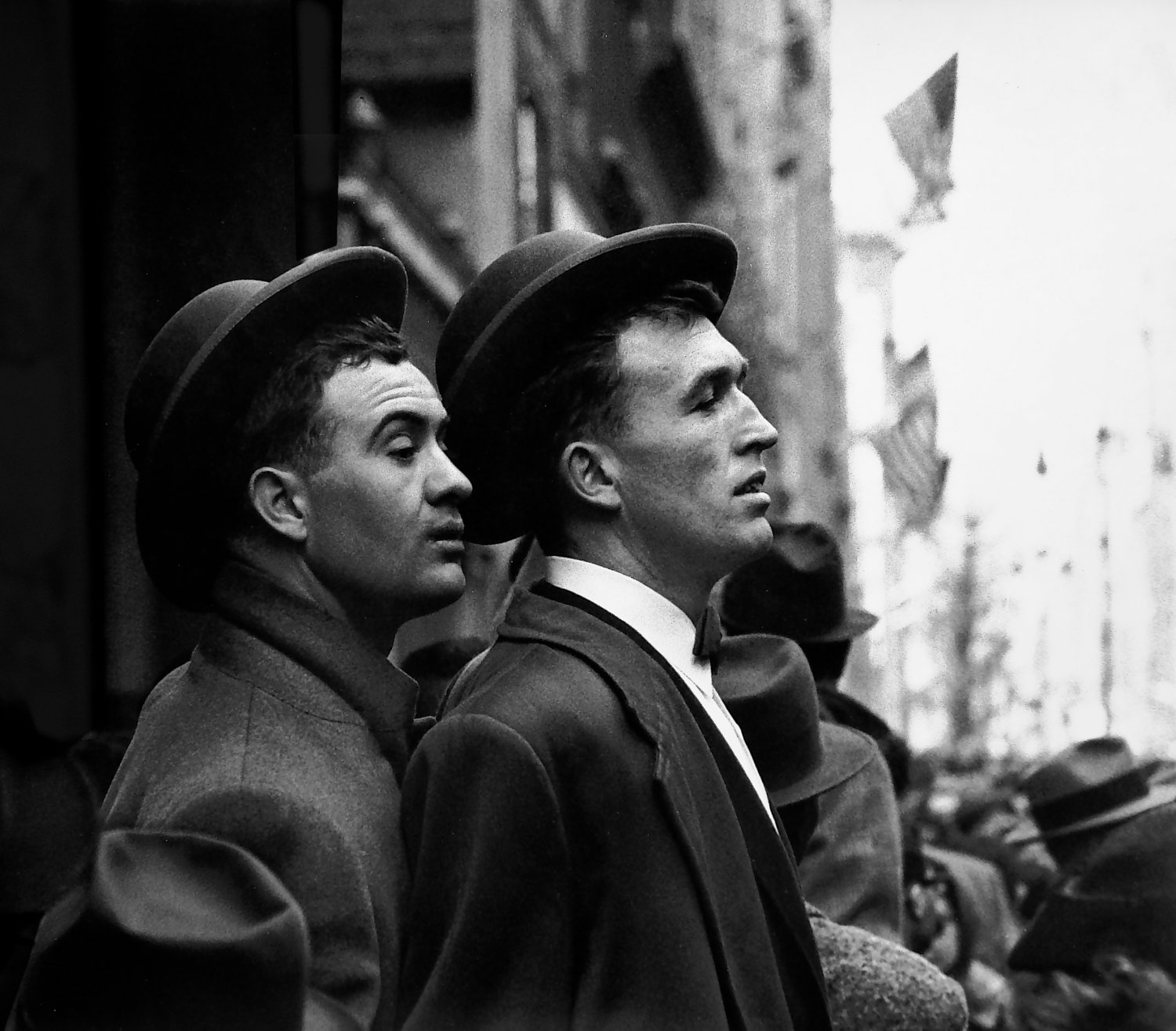  - Two young Irishmen watch the Saint Patrick's Day parade in New York City. - Photojournalism - Life Magazine - Black and white photography - Canon rangefinder and SLR cameras - Tony Karp, design, art, photography, techno-impressionist, techno-impressionism, aerial photography , drone , drones , dji , mavic pro , video , 3D printing - Books -