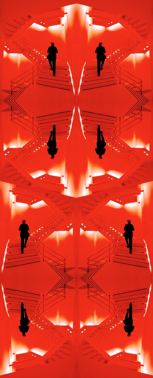 The Hobbitt on the stairs - The artist's muse meets Mr. Escher on the staircase at the Met - Metropolitan Museum of Art, New York City - Tony Karp, design, art, photography, techno-impressionist, techno-impressionism, aerial photography , drone , drones , dji , mavic pro , video , 3D printing - Books -