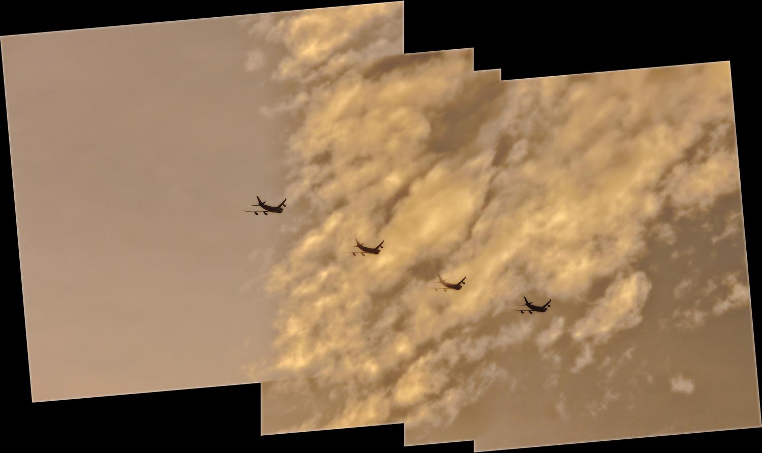 Planes in a line against the clouds - Sky caravan - Panasonic DMC-FZ18 - Tony Karp, design, art, photography, techno-impressionist, techno-impressionism, aerial photography , drone , drones , dji , mavic pro , video , 3D printing - Books -