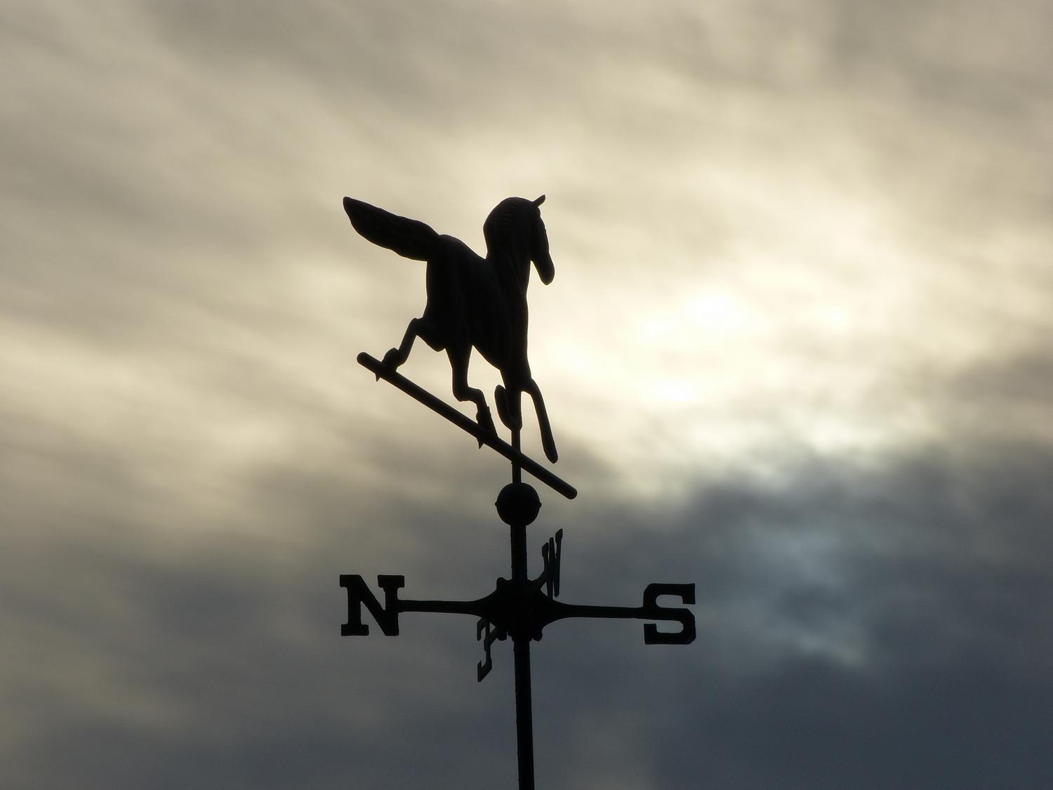  - The horse on this weathervane rides off into the sunrise <br>--- Click to see ORIGINAL --- - -  Panasonic DMC-FZ150 - post processing - Tony Karp, design, art, photography, techno-impressionist, techno-impressionism, aerial photography , drone , drones , dji , mavic pro , video , 3D printing - Books -