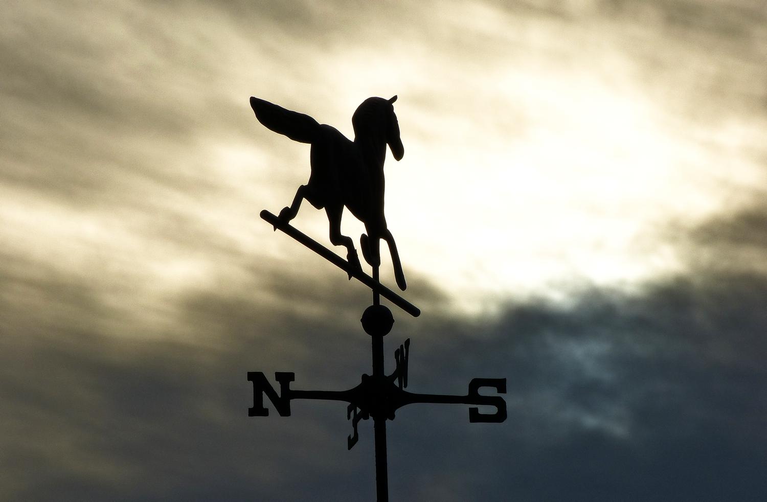  - The horse on this weathervane rides off into the sunrise <br>--- Click to see ORIGINAL --- - -  Panasonic DMC-FZ150 - post processing - Tony Karp, design, art, photography, techno-impressionist, techno-impressionism, aerial photography , drone , drones , dji , mavic pro , video , 3D printing - Books -