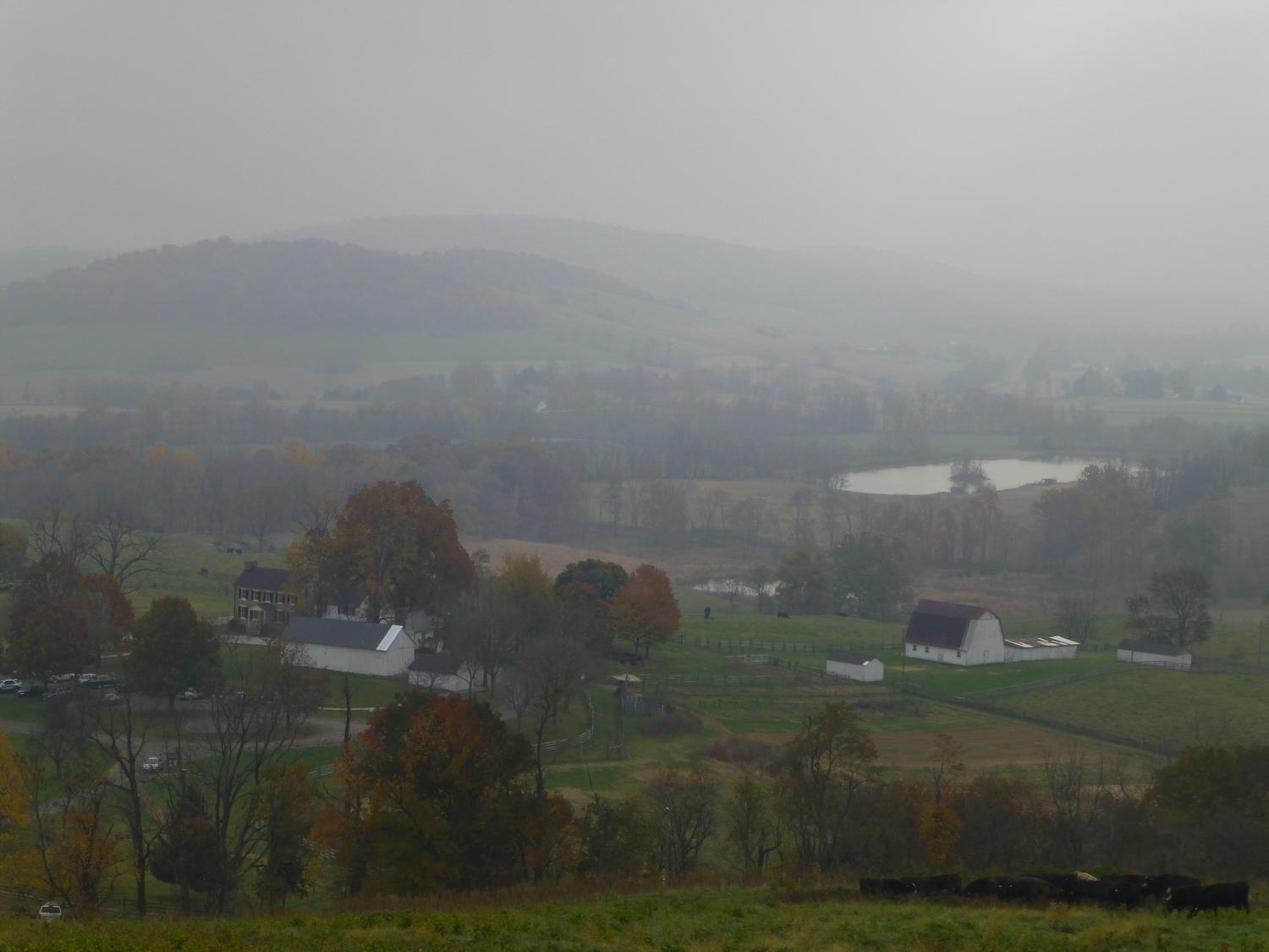  - Looking down at some of the park's buildings and a vista of beautiful, open countryside. <br>--- Click to see ORIGINAL --- - Sky Meadows State park - Virginia - Cows - Panasonic DMC-ZS20 - Tony Karp, design, art, photography, techno-impressionist, techno-impressionism, aerial photography , drone , drones , dji , mavic pro , video , 3D printing - Books -