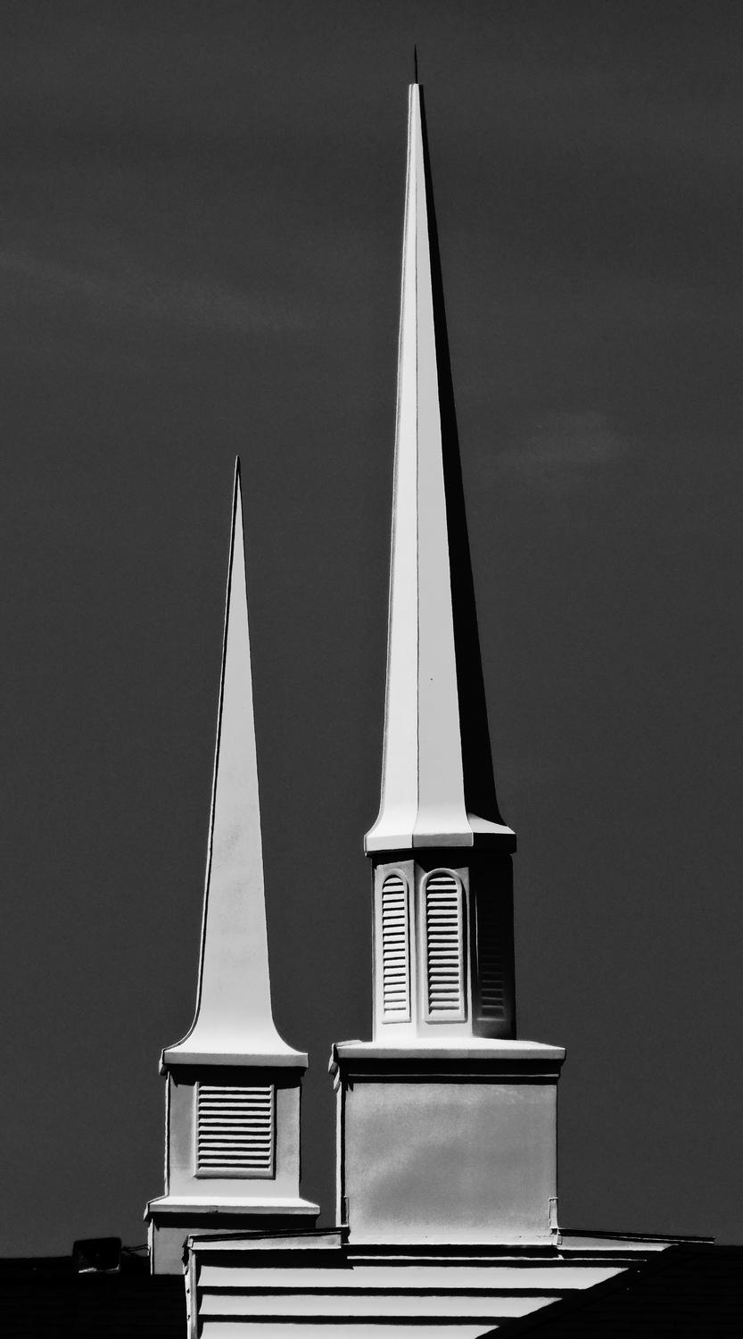  - Black and white study of two steeples. - Manassas Virginia, Panasonic DMC-ZS40 - Tony Karp, design, art, photography, techno-impressionist, techno-impressionism, aerial photography , drone , drones , dji , mavic pro , video , 3D printing - Books -